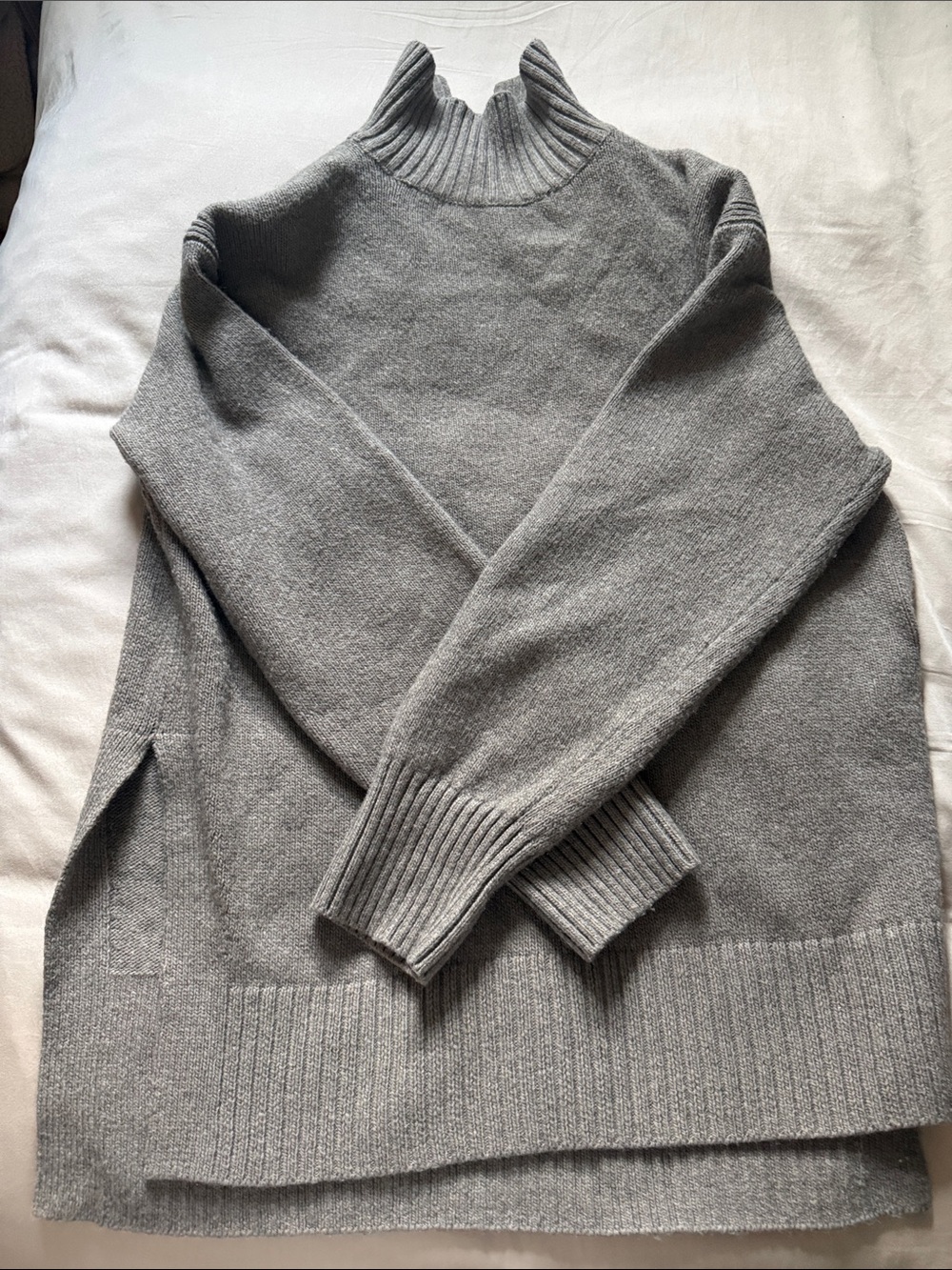 Gray Ribbed Funnel Neck Sweater